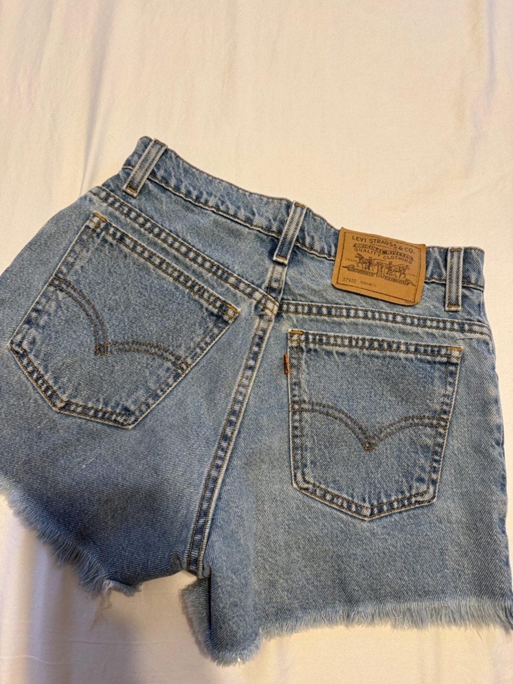 Levi's Light Blue Frayed Hem Jean Shorts